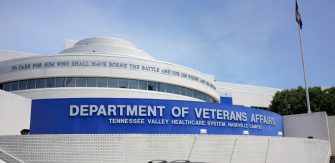 Nashville, Tennessee, USA - August 9, 2015: Department of Veterans Affairs, Tennessee Valley Healthcare System, Nashville Campus sign on building in Nashville, Tennessee. Image taken on 24th Avenue South in Nashville.