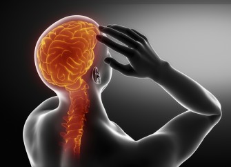 Man migraine headache concept on black